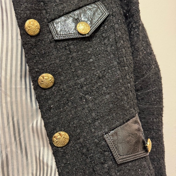 Veronica Beard Elegant Black Tweed Jacket with Gold Military Buttons Size 8 - Picture 4 of 10